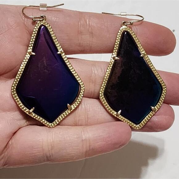 Kendra Scott Rare Black Iridescent reversible Alexandra Gold Drop Earrings - Picture 5 of 7